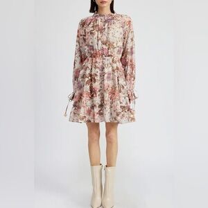 En Saison Amoret Floral Print Ruffle Detail Romantic Feminine Mini Dress Size S